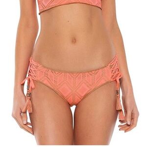 Becca Womens Wanderlust Crochet Emily Hipster Bottoms Size XS Coral Lace Up Side